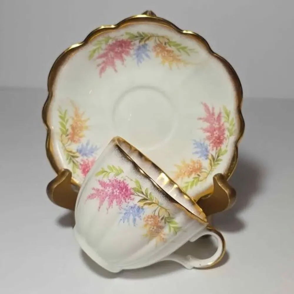 Kent Teacup and Saucer Pink Blue Orange Flowers Vintage